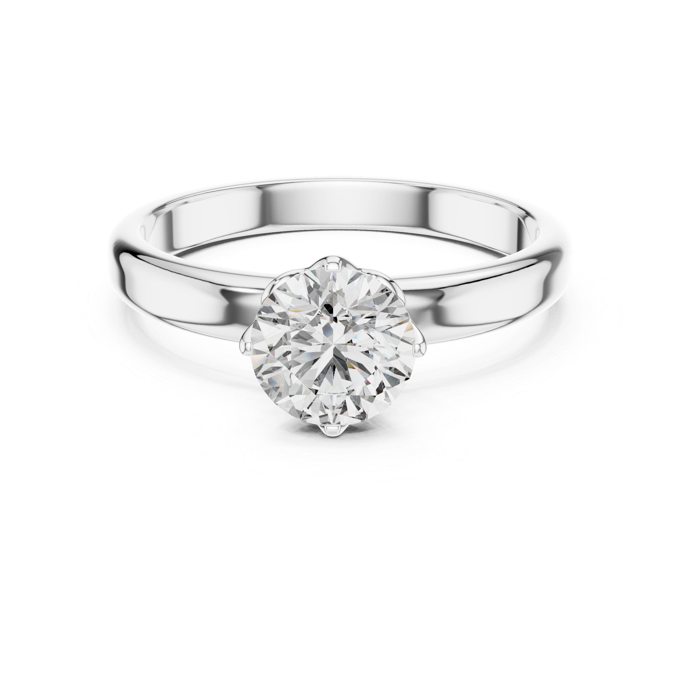 Silver ring with a diamond on a white background